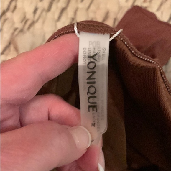 Yonique Strapless One Piece Swimsuit Tummy Control Cheeky Swimwear (Brown) - Picture 12 of 17